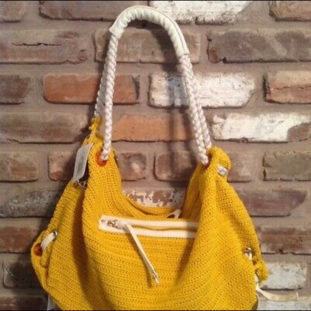 THE SAK~Hobo Crochet Handbag Purse Bag Rope Strap~AUBERRY~Yellow Saffron - Picture 3 of 9